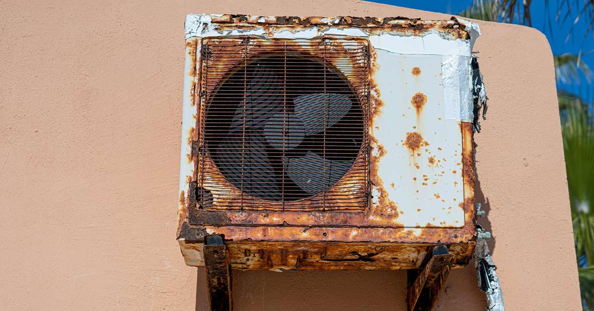 Broken and rusty air conditioner